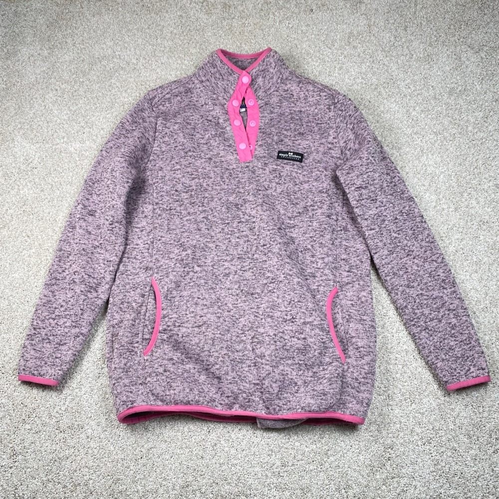 Simply Southern Pullover 1/4 Snap‎ Pink Gray Sherpa Fleece Quarter L Women's